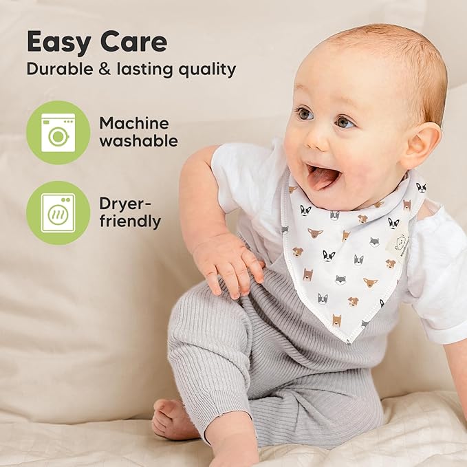 8-Pack Organic Baby Bandana Bibs for Boys, Girls - Super Absorbent Triangle Baby Bibs for Drooling and Teething Infant, Dog Bandanas, 100% Cotton Extra Soft, Newborn, Infant 0-36 Months (Pets & Paws)