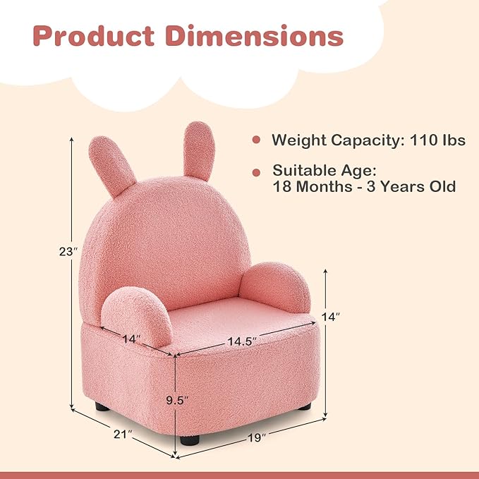 INFANS Kids Sofa, Toddler Armchair Chair with Solid Sturdy Wood Construction Plush Fabric, Upholstered Children Armrest Couch for Nursery Kindergarten Playroom Preschool, Gift for Boys Girls