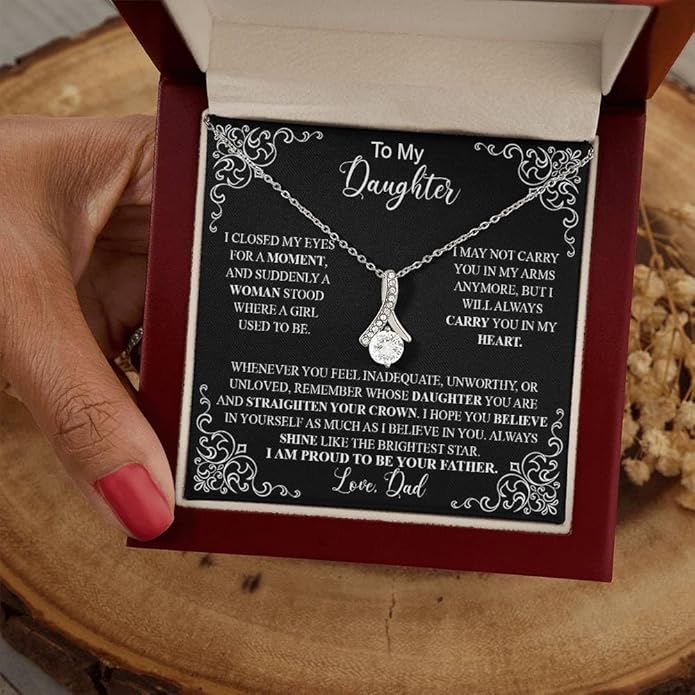 To My Daughter Gift Necklace From Dad or Mom - Badass Daughter Jewelry With Heartfelt Message & Elegant Box