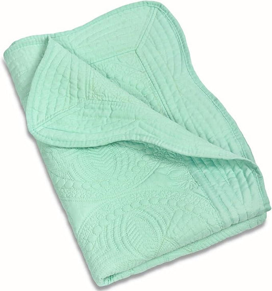 MONOBLANKS Baby Quilt Personlized Monogram Lightweight Embossed Scalloped Throw Blanket Four Seasons (Mint)
