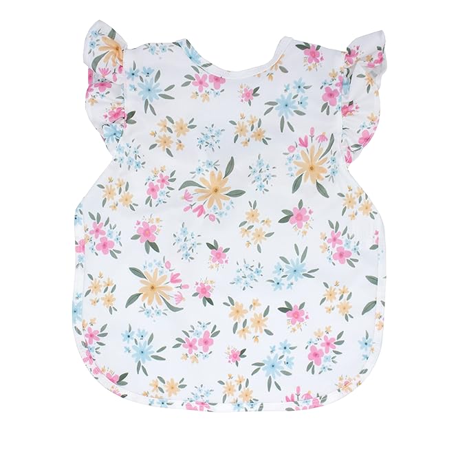 BapronBaby Flutter Pastel Floral Bapron - No Neck Tie Safer Bib for Baby & Toddler - Soft Waterproof Stain Resistant - Machine Washable - Sz Preschool 3-5yrs