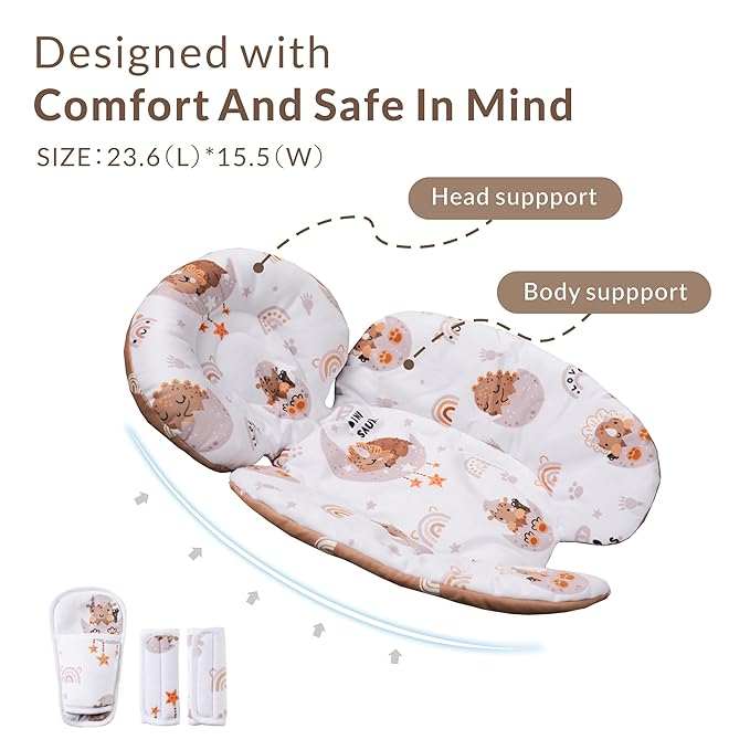 generic Infant Insert Compatible with 4moms Mamaroo Swing & Graco Swing & Infant Car Seat, Newborn Insert, Baby Head and Body Support, Reversible Design, Breathable Soft Fabric, 1Pcs - Dinosaur