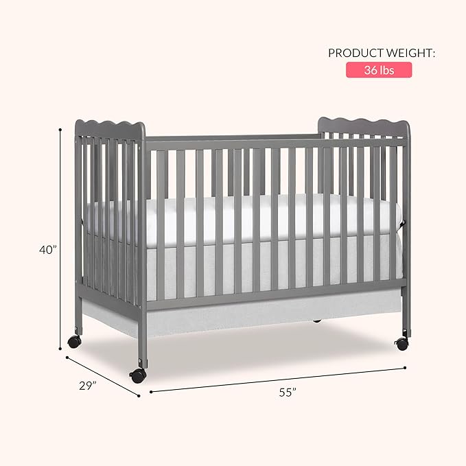 Dream On Me Carson Classic 3-in-1 Convertible Full-Size Baby Crib in Steel Grey, GreenGuard Gold & JPMA, 4 Mattress Heights, Converts to Day & Toddler Bed, Locking Wheels, Classic Nursery Design