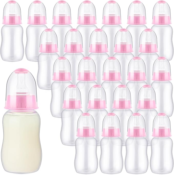 30 Pcs Baby Shower Favors Party Game Mini Baby Bottles Gift Sets for Boy Girl Gender Reveal Birthday Party Supplies Gift (Pink)