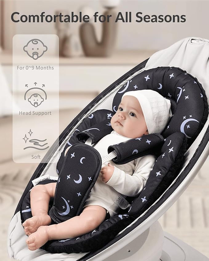 Generic Infant Car Seat Insert Compatible with Mamaroo Swing & Graco Swing and Infant Car Seat, Newborn Insert Baby Head Body Support, Reversible Design, Breathable Soft Fabric, 1Pcs - Dot, Black