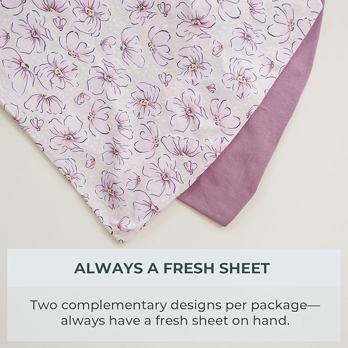 Pobibaby – 2 Pack Bassinet Sheets Girl, Bassinet Sheets Cotton 33x20 for Girls and Floral Nursery for Standard Rectangle Bassinets – Ultra-Soft Jersey Knit, Safe and Snug for Baby (Blossom)