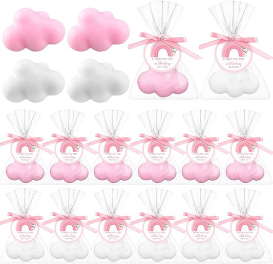 Demissle 20 Pcs Cloud Baby Shower Soap Favors Mini Handmade Soap Gifts with Thank You Card for Guests Christmas Party Wedding Return Gifts Bridal Shower Decorations (White Pink)