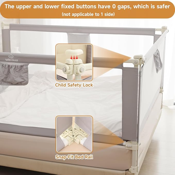 Quick Assembled Bed Rail for Baby, Foldable Toddlers Bed Rails, Height Adjustable Bed Rail Guard, Steady and Safty for Queen Size Bed (2 Sides 78.7"+1 Side 59'')