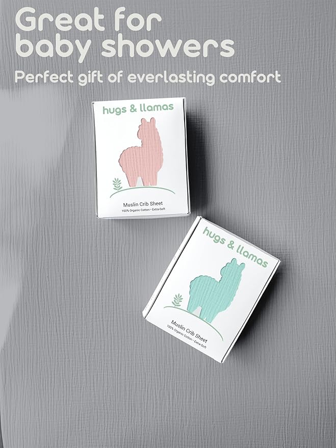 Hugs & Llamas | 100% Organic Cotton Muslin Fitted Crib Sheet | Baby Crib Sheets for Boys & Girls - Neutral Moonlit Lake