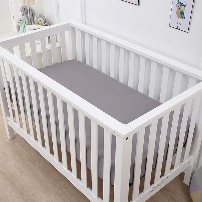 Belsden 3 Pack Microfiber Durable Crib Sheets Fitted, Silky Soft Smooth Breathable Baby Sheets Set for Boys Girls, 28''x 52'' Fits Standard Crib and Toddler Mattresses, White + Gray + Lt Gray