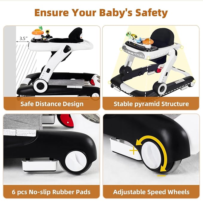 Music and Lights Baby Walker with Wheels,5-in-1 Baby Activity Center with Removable Toys and Music Bouncer,Adjustable Height Baby Walkers for Boys Girls Babies 6-18 Months