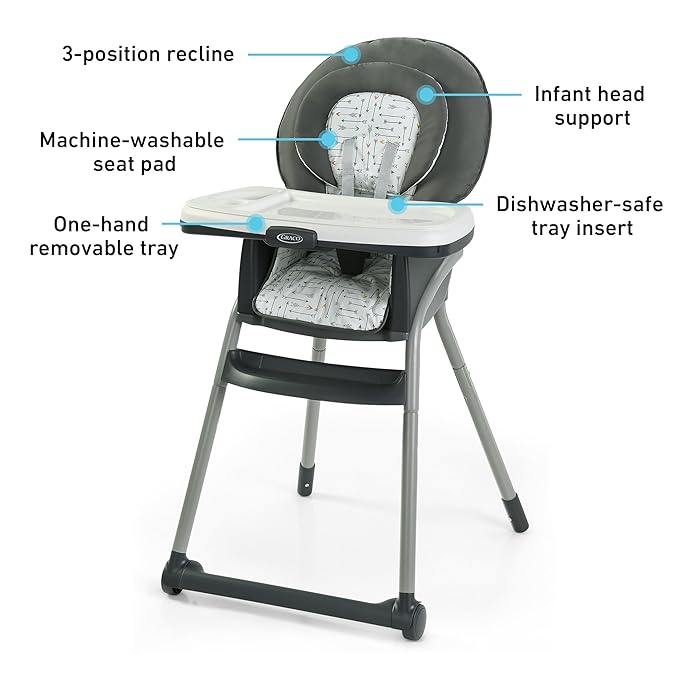 Graco Table2Table LX 6-in-1 Highchair, Willow with Infant Head Support & One-Hand Removable Tray