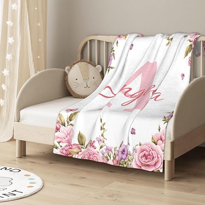 Ships from The US, Personalized Baby Blanket with Girl, Custom Baby Blanket for Kids Soft Flanne Blankets in Easter Personalized Baby Gifts for Infant Newborn Shower (Rose Pink)