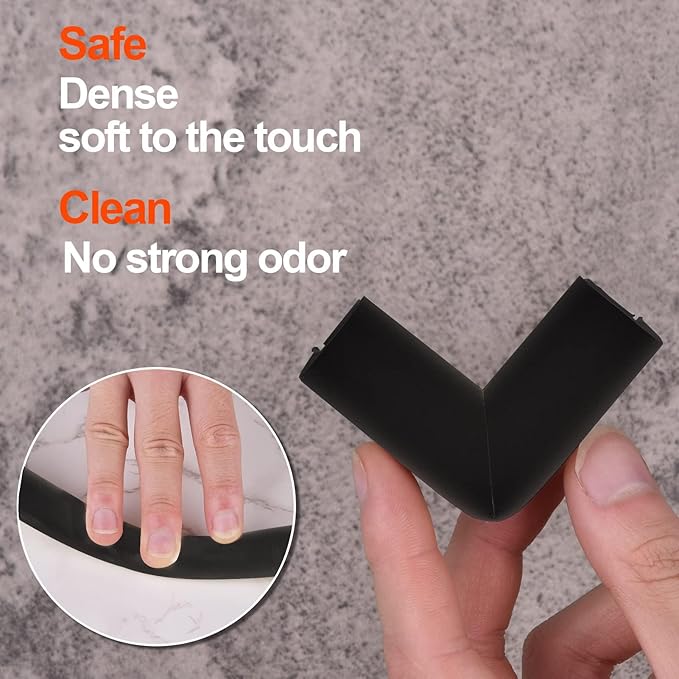 Edge Corner Protector Baby Proofing (Large 20ft Edge 8 Corners), Durable, High Density Rubber Foam, Fireplace Stair Furniture Safety Bumper Guard, 3M Double-Sided Tape, Black