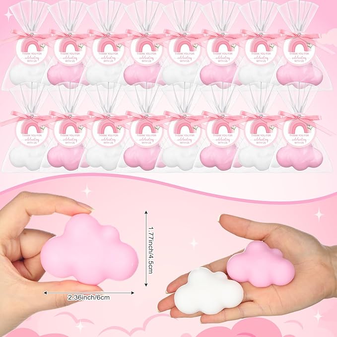 Demissle 20 Pcs Cloud Baby Shower Soap Favors Mini Handmade Soap Gifts with Thank You Card for Guests Christmas Party Wedding Return Gifts Bridal Shower Decorations (White Pink)