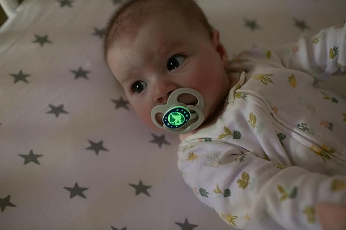 Dr. Brown's Advantage Glow-in-the-Dark Baby Pacifier, Fully Symmetrical Soother with Soft Silicone Bulb, Scooter Squirrel-Purple Nature, 6-18m, BPA Free, 4 Pack