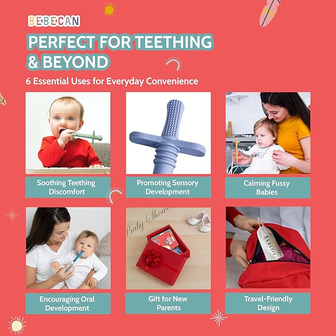 Shielded Teething Tubes – Baby Teething Relief 0-36 Months, Anti-Choking Design, Clip-Attachable, BPA-Free Silicone, 5 Soft Tubes + 2 Teether Clips + 2 Brushes + Storage Bag