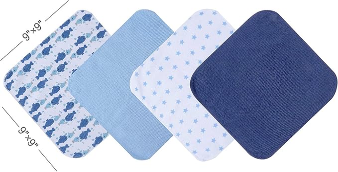 Viviland Baby Washcloths, Super Soft Baby Bath Towels for Newborn 24 Pack, Absorbent Face & Body Wash Cloth for Baby Boy, Whale Bro Pattern, 9 x 9 inch