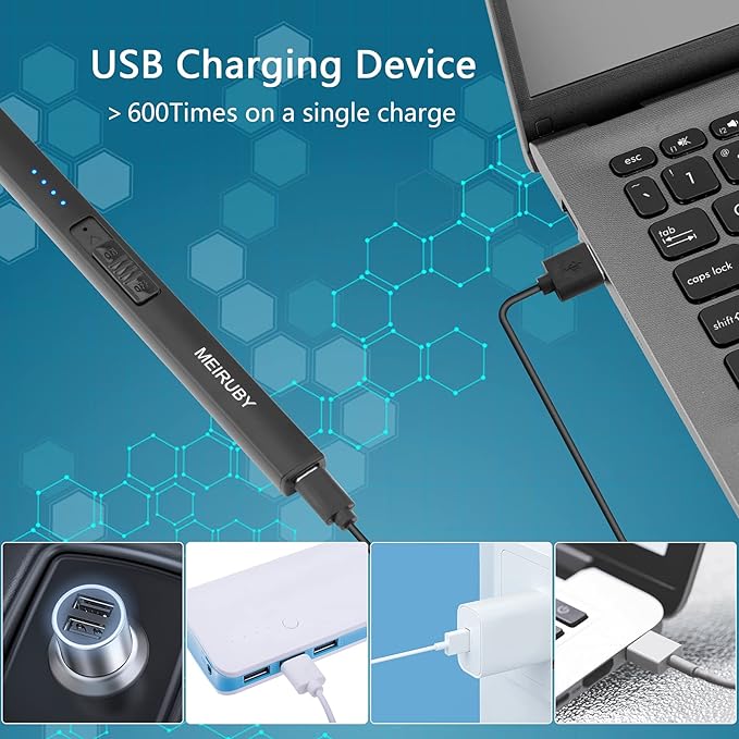 Lighter Electric Candle Lighter Long Electronic Rechargeable USB Arc Windproof Flameless Lighters for Candle Camping BBQ Birthday Women's Day Gifts for Women Mom Wife Men, Balck