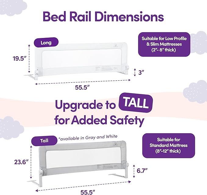 ComfyBumpy 2-Pack Bed Rail for Toddlers 55.5" L x 19.5" H | Toddler Bed Rails for Twin, Full, Queen & King Mattress Size | Swing Down Rail Guard | Mattress Side Rail for Kids | White
