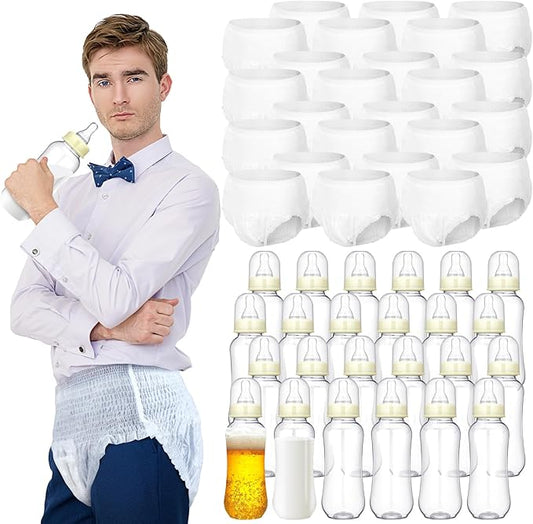 Hushee 24 Sets Funny Plastic Bottle Chug Baby Shower Games Diaper Baby Shower Game Gender Reveal Race Gifts Decoration for Adults Boys Girls (Transparent White)