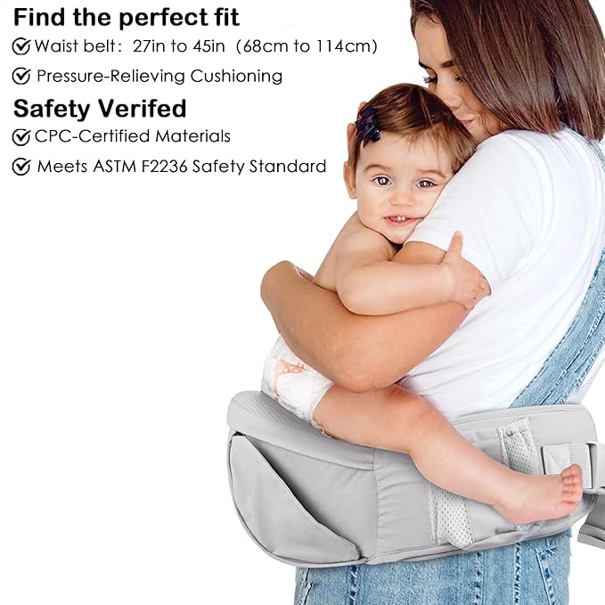 Baby Hip Seat Carrier, Adjustable Waistband with 3D Abdominal Support & Various Pockets Ergonomic Carrier for Newborns to Toddlers up to 33 lbs Medium Beige