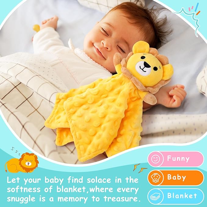 Loveys for Babies,Soft Lion Security Blankets for Babies,Baby Security Blanket for Newborn Infant Toddler Snuggle Toy Stuffed Animal,Baby Lovey Lion Boys Girls Gifts(Yellow Lion,12in)