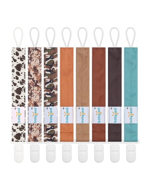 Babygoal Pacifier Clips 8 Pack, Pacifier Holder Clips for Baby Boys and Girls Fits for Most Pacifier, Binkie Styles & Baby Teethers & Toys and Gift-Neutral Color 8PS46-B