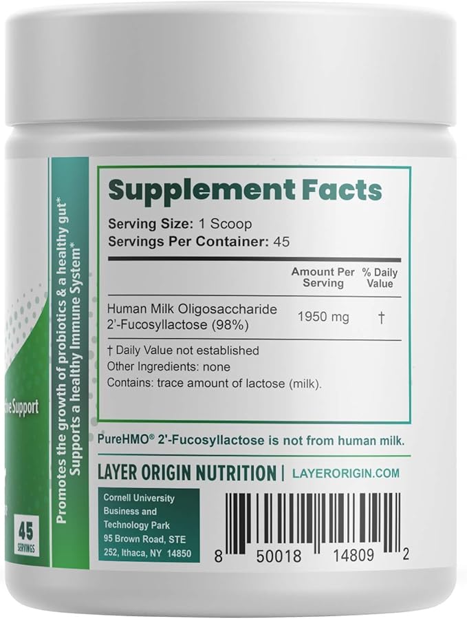 Layer Origin | PureHMO Human Milk Oligosaccharide (HMO 2'-FL) Prebiotic Powder - Feed 200 Billion Probiotics/Scoop, 45 Servings
