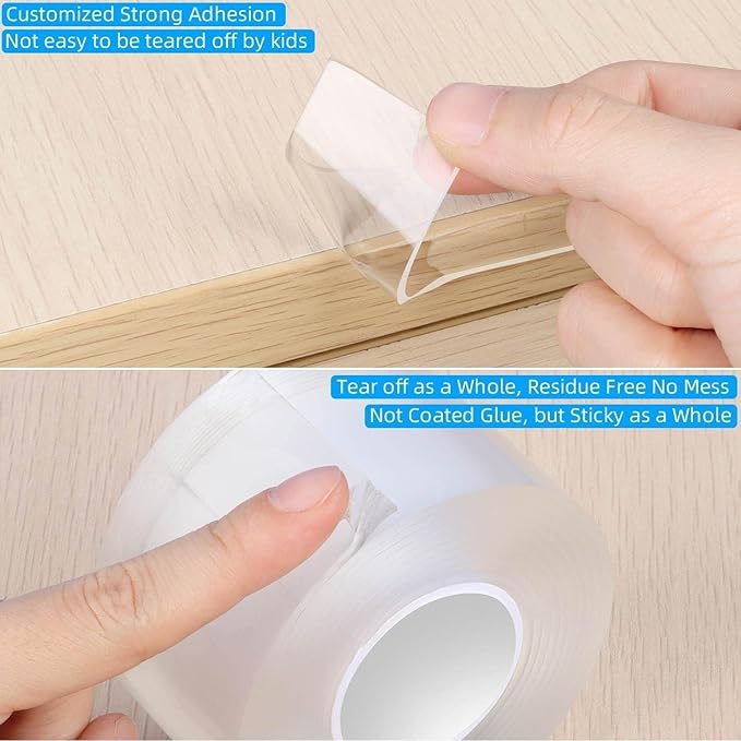 3Pack Clear Edge Protector Strip,1.57in x 9.84FT(29.52FT Total),Sharp Edge Wrap Cover Tape,Self Adhesive Protective Bumper Guards for Cabinet Door Desk Table Bed Furniture,Kitchen,Waterproof