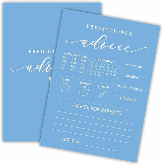 Predictions & Advice Game Cards For Baby Shower - Minimalism Blue - 30 Double-Sided Fill In Style Game Cards For Gender Reveal, Baby Announcement, Party Games & Activity - C02