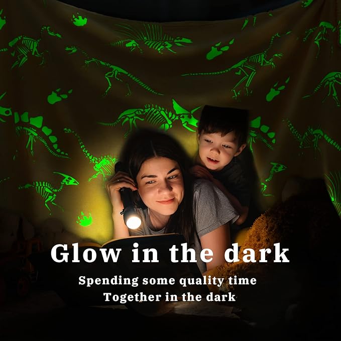 Glow in The Dark Blanket Dinosaur Throw Blanket for Boys Kids Cute Dino Blanket Unique Christmas Toys Gifts Gray Glowing Dinosaur Room Decor Blankets for Girls Teens