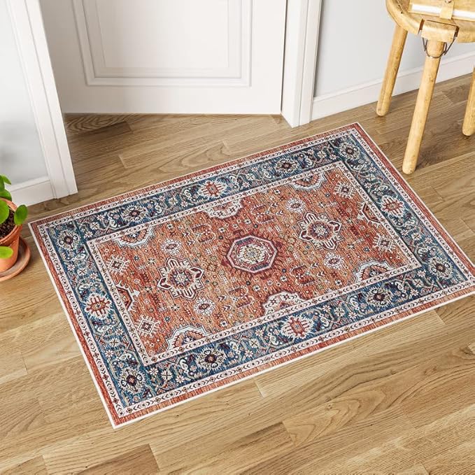 Dripex Vintage Collection Washable Area Rug - 2x3 Door Mat Small Entryway Rug Distressed Non-Slip Low-Pile Floor Carpet for Indoor Front Entrance Kitchen Bathroom Living Room Bedroom