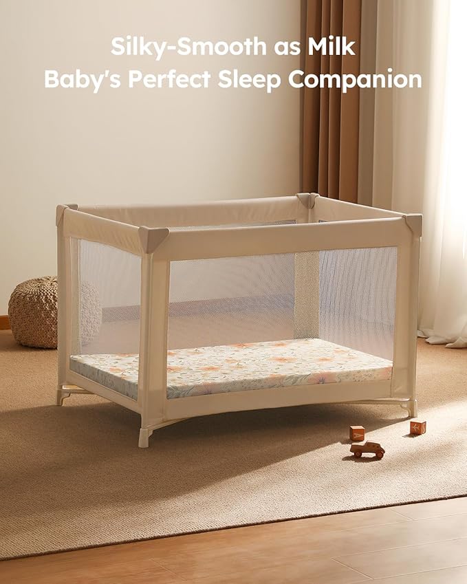 Pack and Play Sheets Fitted 3 Pack, Mini Crib Sheets for Pack N Play Mattress Stretchy Portable Playard Sheets, Soft Breathable Orange Flowers & Plaid