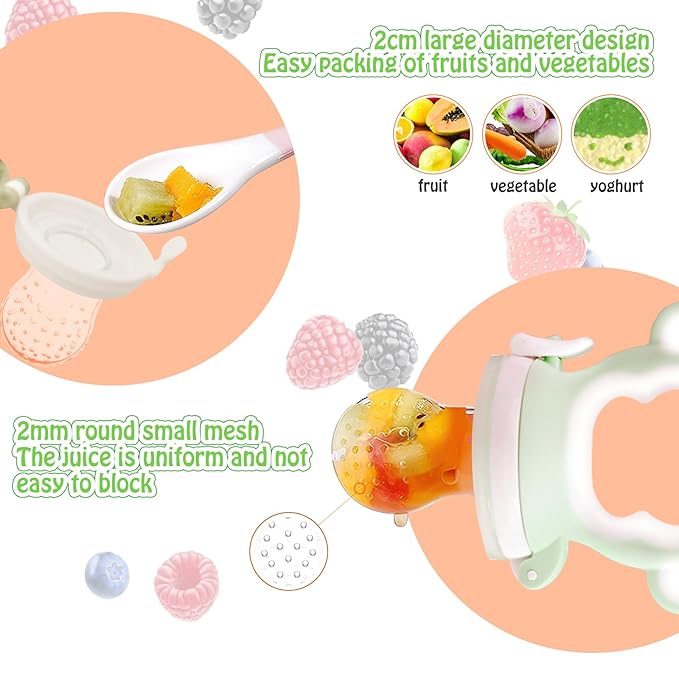 Baby Fruit Food Feeder - Silicone Nibble Tray Combo - Breastmilk Popsicle Mold for Cooling Relief, BPA Free Mesh Feeder for Infant Self Feeding (Monkey Mint + Pineapple)