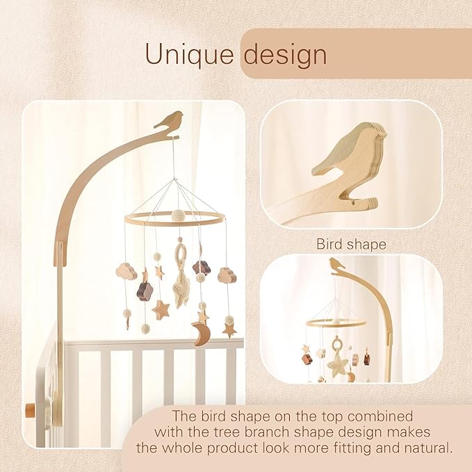 Bird Shape Crib Mobile Arm, 30 Inch Baby Crib Mobile for Boys and Girls, Adjustable Wooden Baby Mobile Holder for Crib, Baby Mobile Hanger, Perfect Nursery Décor and Gift