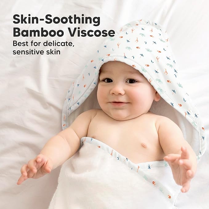 KeaBabies Hooded Baby Towel for Newborn - Viscose Derived from Bamboo Large Baby Bath Towels with Hood for Boys, Girls, Toddler, Extra Absorbent & Soft Newborn Bath Essentials (Wildscape)