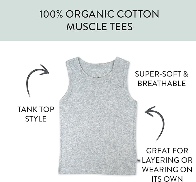 HonestBaby Sleeveless Muscle T-Shirts 100% Organic Cotton for Infant Baby and Toddler Boys, Girls