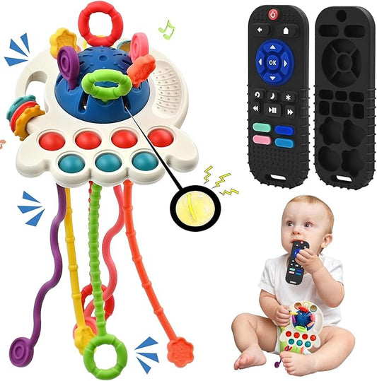 AiTuiTui Sensory Montessori Baby Teething Toys, Silicone Remote Control Teether Toddler Educational Learning Travel Toys for 3 6 9 12 18 Months Infant Newborn Boy Girl Birthday Gifts