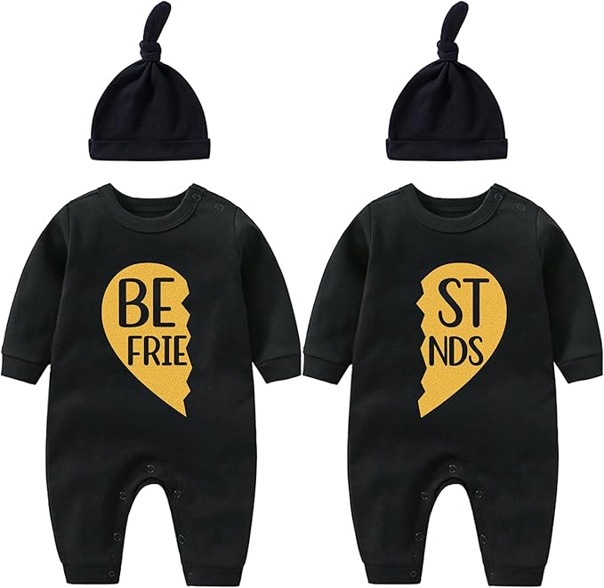 YSCULBUTOL Baby Twins Bodysuit Born Together Friends Forever Newborn Clothes Unisex Twin Outfits With Hat