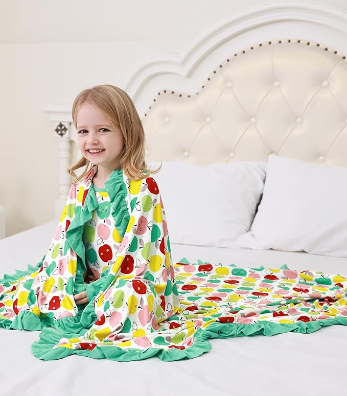 Premium Baby Blanket for Girls, Stretchy Quilt, Soft Crib Bedding for Newborn Baby and Toddler, Ruffle Nursery Blanket for Kids, Viscose Made from Bamboo, 50''x50'' Apple One Size