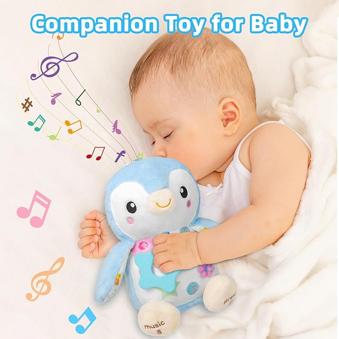 Baby Toys 0-6 Months,Musical Plush Stuffed Animal with Rattles & Crinkle Paper,Hanging Ring for Sensory Play,Tummy Time Toys for 0-12 Months Girls, Baby Girl Gift (Blue)