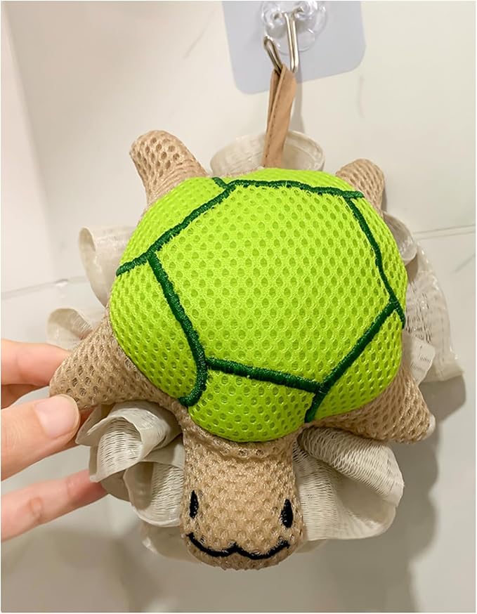 Cute Unicorn Kids Bath Loofahs Balls for Baby Girls Boys Mesh Shower Ball Pouf Exfoliating Bath Sponge Body Cleaner Bath Accessories (Green Tortoise)