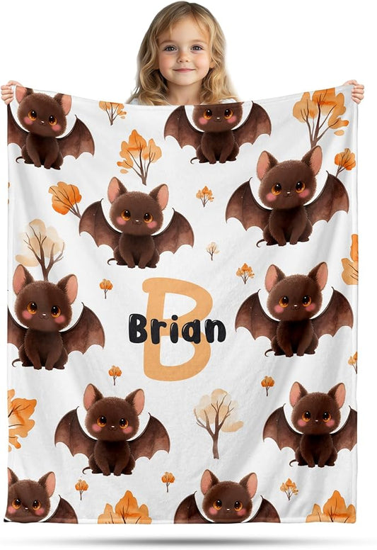 Ship Next Day, Personalized Halloween Blanket for Boys Girls - Printed in USA, Custom Baby Blanket with Name Super Soft Plush Flannel, Halloween Decor Christmas Brithday Gifts for Kids Toddlers