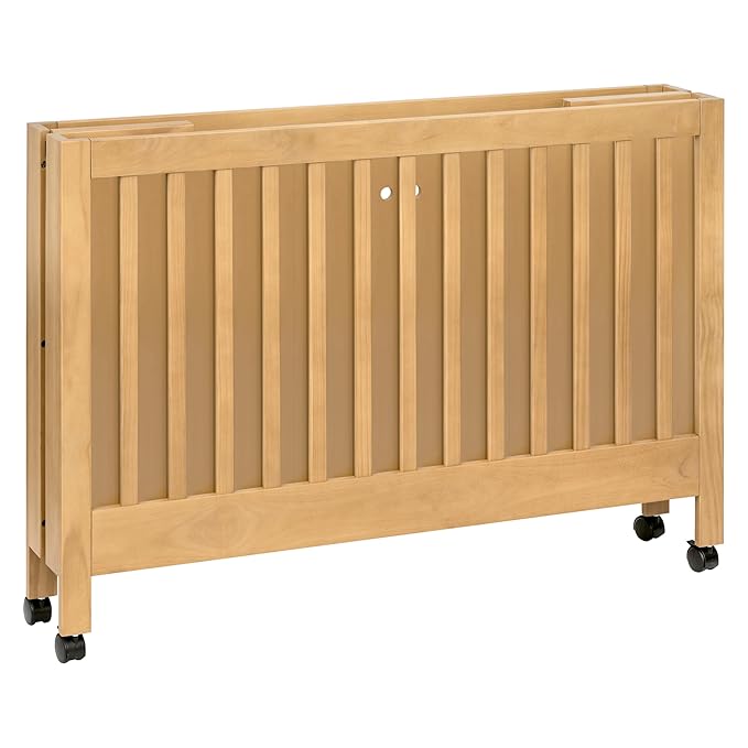 babyletto Maki 2-in-1 Portable Folding Crib with Toddler Bed Conversion Kit in Honey, Greenguard Gold Certified