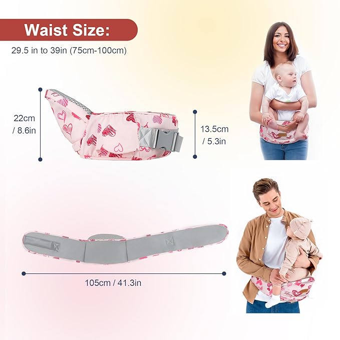 Baby Hip Carrier - Adjustable Waistband & Hip Seat for Newborn-Toddler (Up to 66 Lbs) with Pockets for Parents