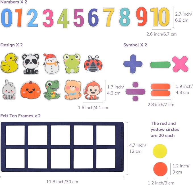 CHEFAN Felt Ten-Frame Set Math Manipulative Counter for Elementary, Numbers Learning Counting Toy for Kids, Montessori Math Educational Game, 2 Ten Frames & 162PCS for Kindergarten, 3+ Years Old
