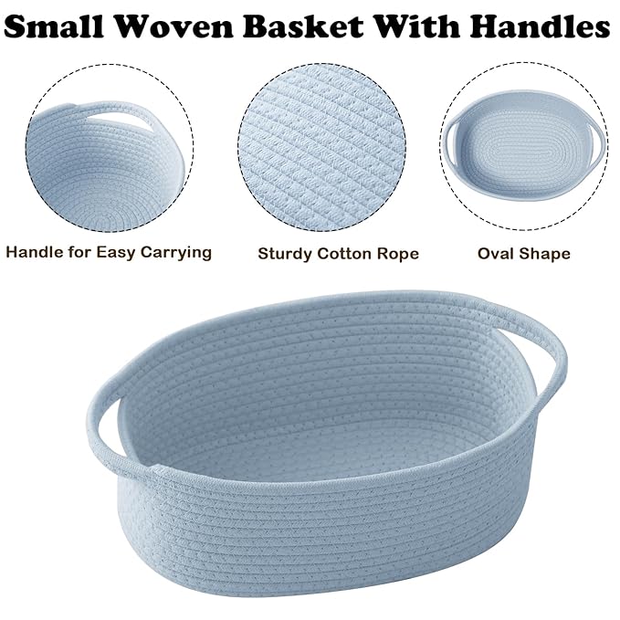 Gift Basket with Gift Bag and Ribbons,Small Rope Woven Shelf Storage,Baskets for Gifts Empty,Birthday,Shower,Decorative Organizer Box for Cat Dog Pet with Handles(Blue)