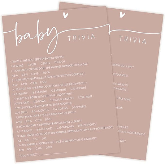 Baby Shower Games - Pink Baby Trivia Game Cards + 1 Answer Card, 30 Sets Gender Reveal Party Decorations - F05