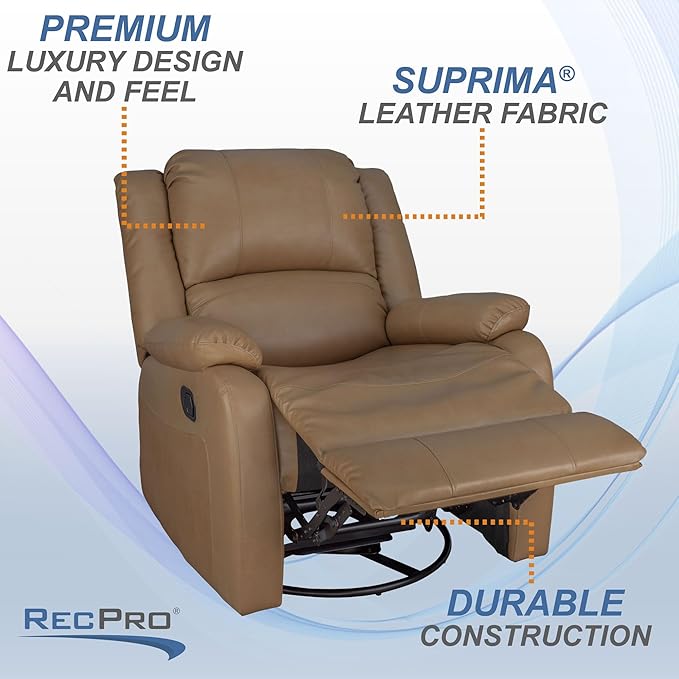 RecPro Charles Collection | 30" Swivel Glider RV Recliner | RV Living Room (Slideout) Chair | RV Furniture | Glider Chair (Toffee, 1-Pack)